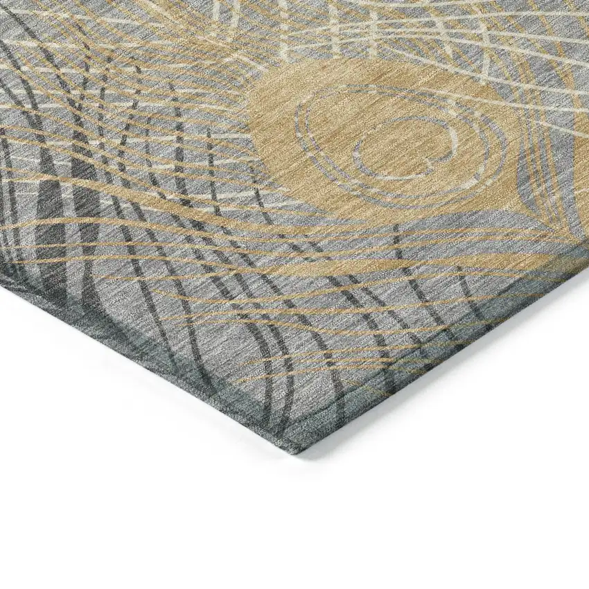 8' Gray Ivory And Gold Round Floral Washable Indoor Outdoor Area Rug Photo 5