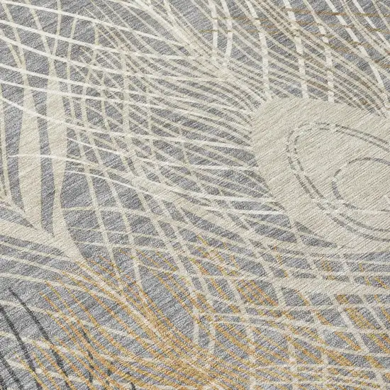 8' Gray Ivory And Gold Round Floral Washable Indoor Outdoor Area Rug Photo 6