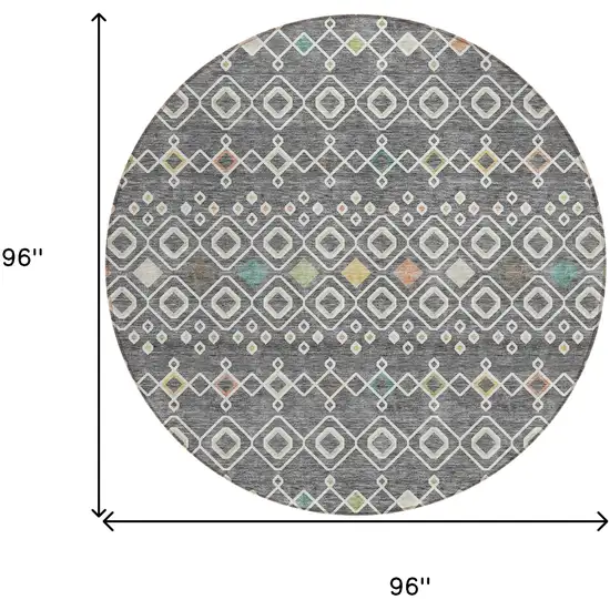 8' Gray Ivory And Gold Round Geometric Washable Indoor Outdoor Area Rug Photo 3