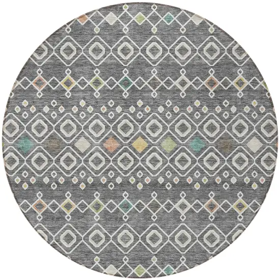 8' Gray Ivory And Gold Round Geometric Washable Indoor Outdoor Area Rug Photo 6