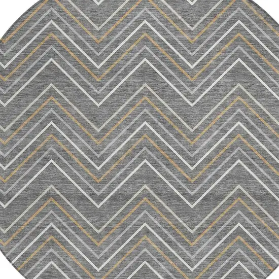 8' Gray Ivory And Gold Round Geometric Washable Indoor Outdoor Area Rug Photo 2