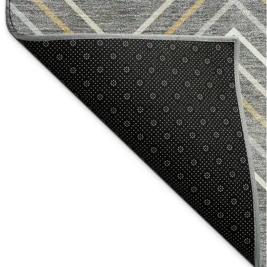 8' Gray Ivory And Gold Round Geometric Washable Indoor Outdoor Area Rug Photo 7