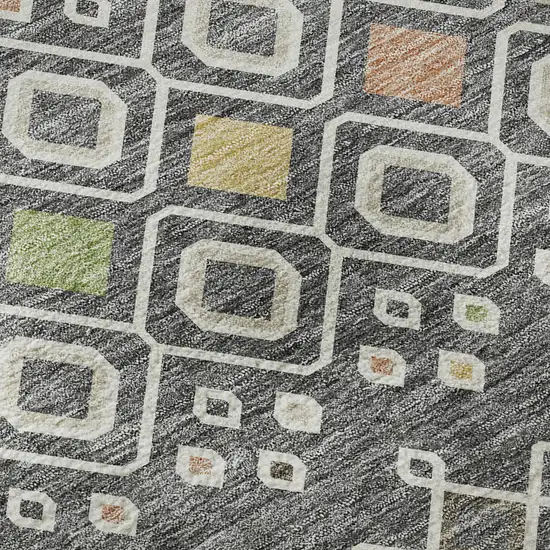 8' Gray Ivory And Gold Southwestern Washable Round Rug With UV Protection Photo 8