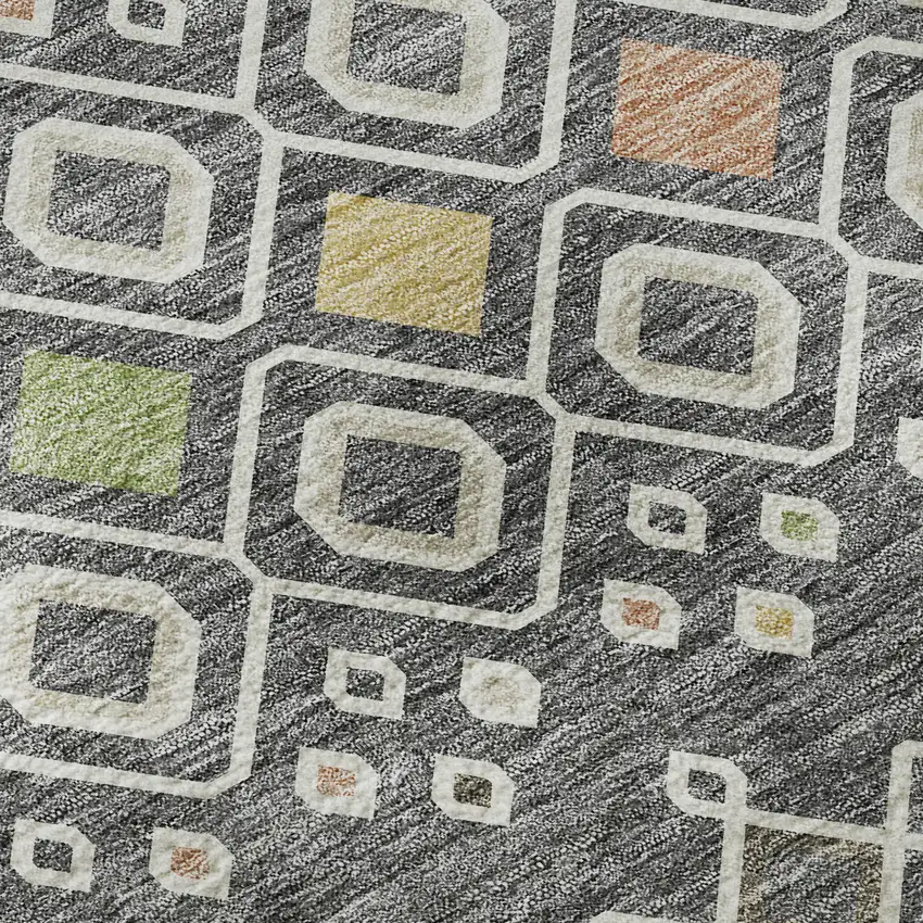 8' Gray Ivory And Gold Southwestern Washable Round Rug With UV Protection Photo 8