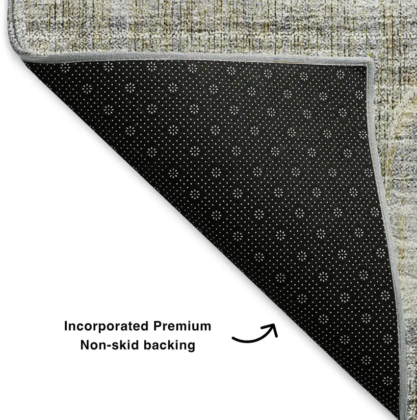 8' Gray Ivory And Gold Striped Washable Round Rug With UV Protection Photo 6