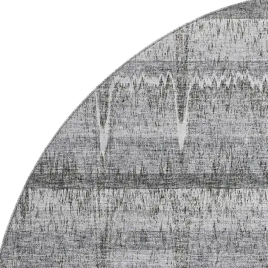 8' Gray Ivory And Gold Striped Washable Round Rug With UV Protection Photo 3