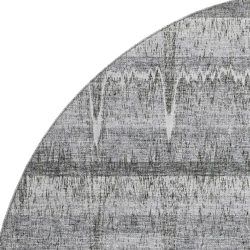 8' Gray Ivory And Gold Striped Washable Round Rug With UV Protection Photo 3