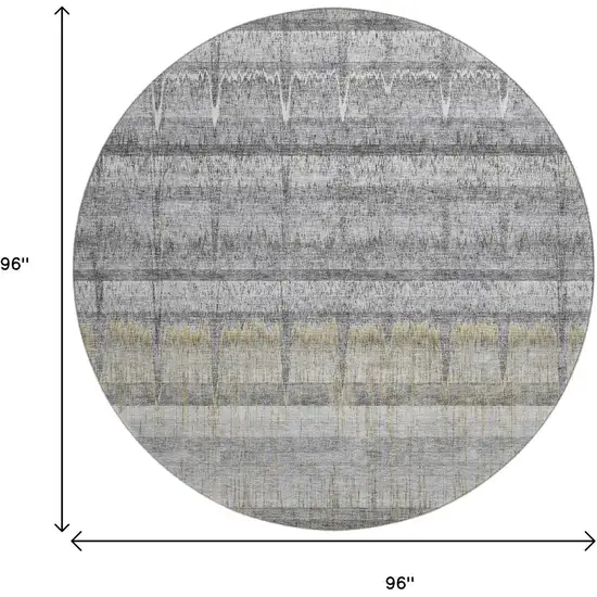 8' Gray Ivory And Gold Striped Washable Round Rug With UV Protection Photo 3