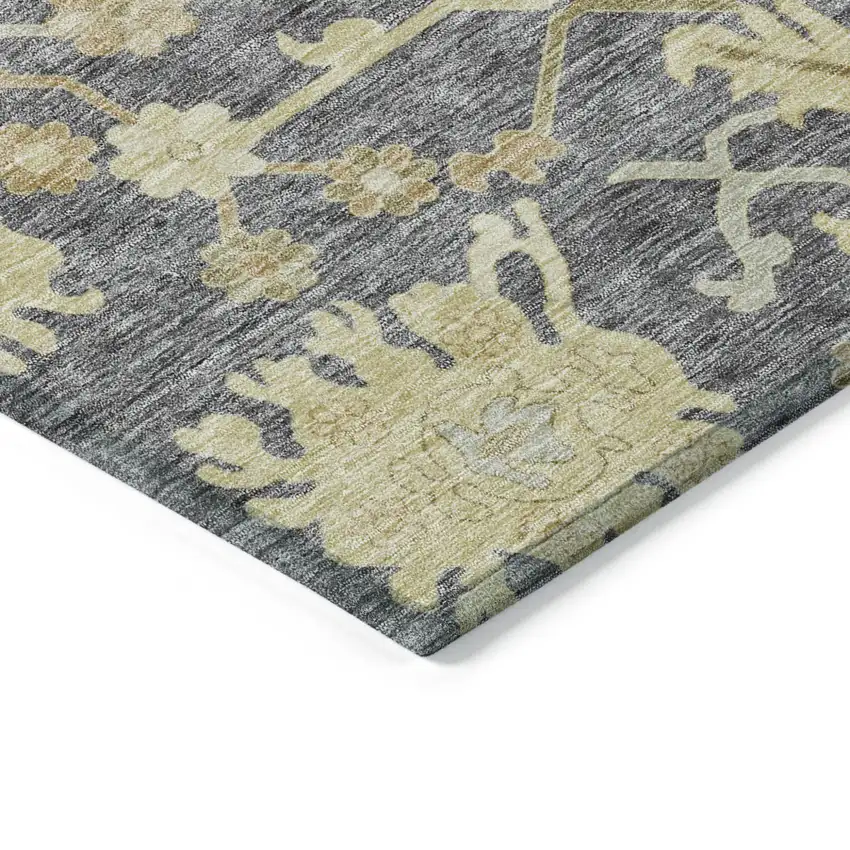 8' Gray Ivory And Green Round Floral Washable Indoor Outdoor Area Rug Photo 4