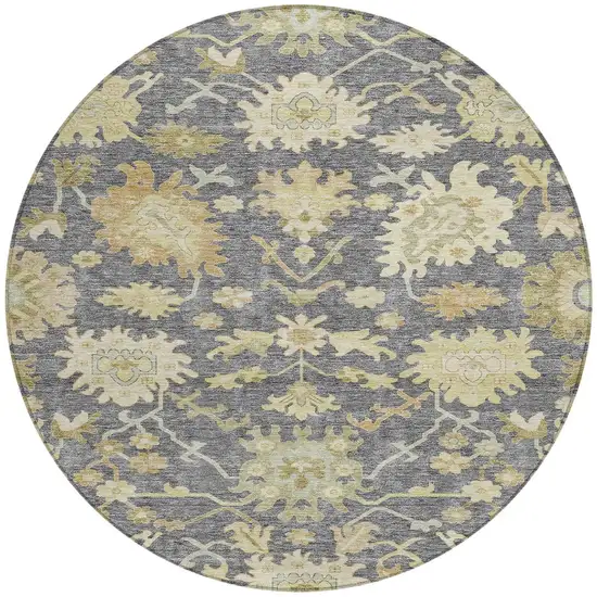 8' Gray Ivory And Green Round Floral Washable Indoor Outdoor Area Rug Photo 7