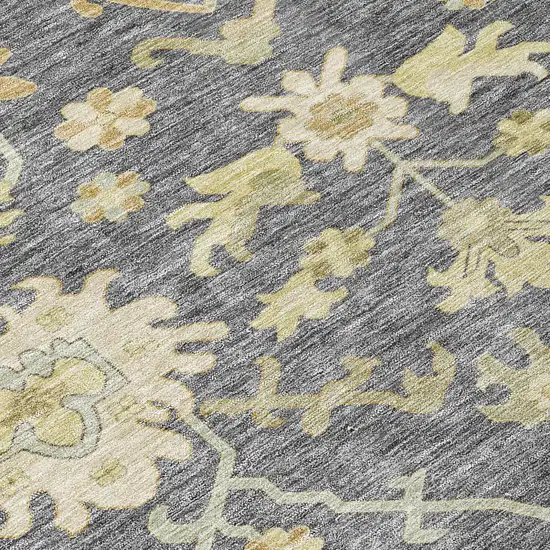 8' Gray Ivory And Green Round Floral Washable Indoor Outdoor Area Rug Photo 5