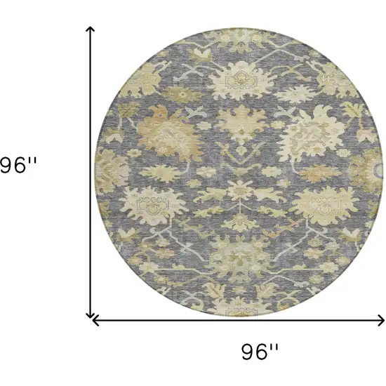 8' Gray Ivory And Green Round Floral Washable Indoor Outdoor Area Rug Photo 8