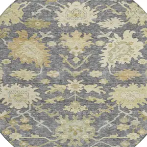 Photo of 8' Gray Ivory And Green Round Floral Washable Indoor Outdoor Area Rug