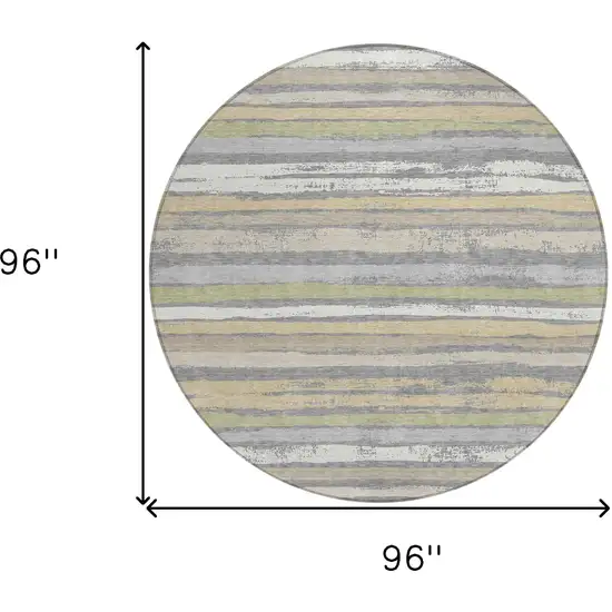 8' Gray Ivory And Green Round Striped Washable Indoor Outdoor Area Rug Photo 3
