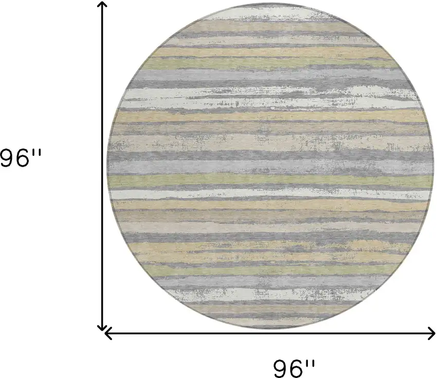 8' Gray Ivory And Green Round Striped Washable Indoor Outdoor Area Rug Photo 3