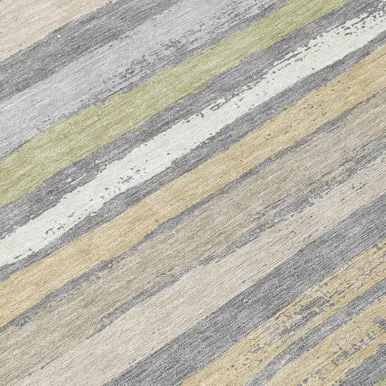 8' Gray Ivory And Green Round Striped Washable Indoor Outdoor Area Rug Photo 8
