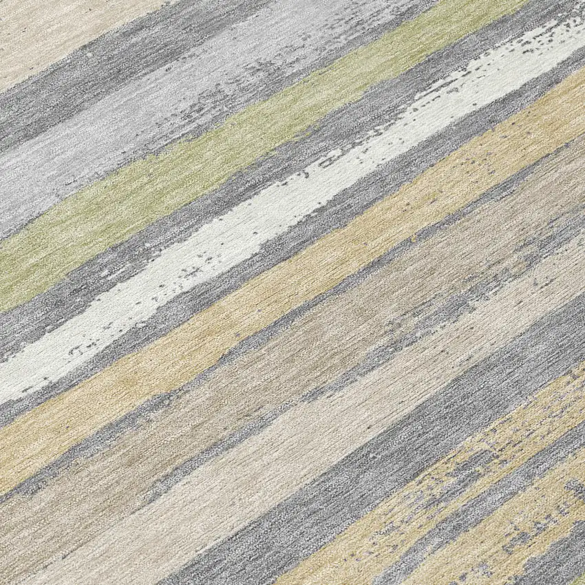 8' Gray Ivory And Green Round Striped Washable Indoor Outdoor Area Rug Photo 8