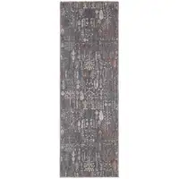 Photo of 8' Gray Ivory And Orange Floral Power Loom Runner Rug