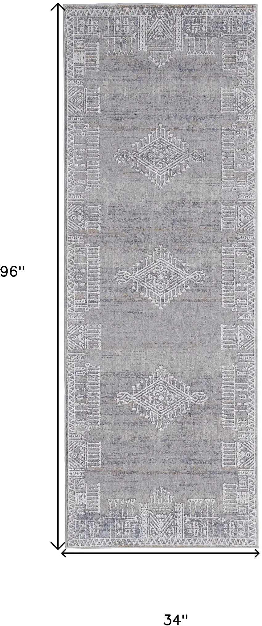 8' Gray Ivory And Orange Geometric Power Loom Distressed Stain Resistant Runner Rug Photo 7