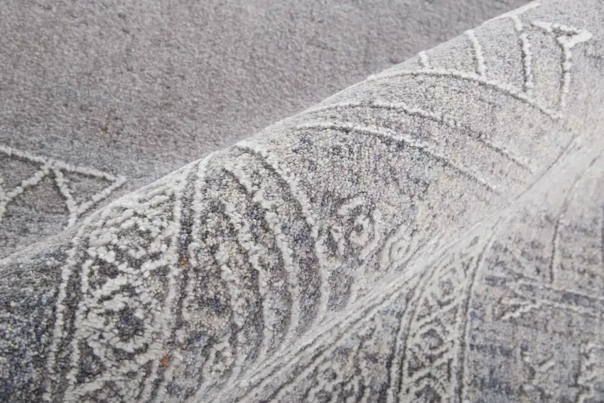 8' Gray Ivory And Orange Geometric Power Loom Distressed Stain Resistant Runner Rug Photo 5