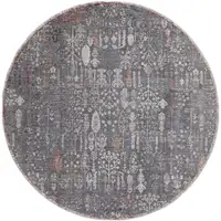 Photo of 6' Gray Ivory And Orange Round Floral Power Loom Area Rug