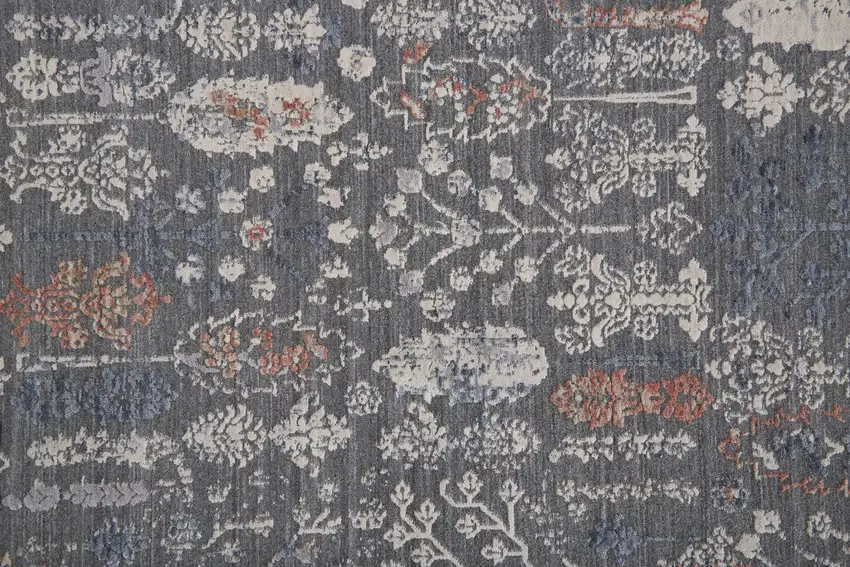 6' Gray Ivory And Orange Round Floral Power Loom Area Rug Photo 5