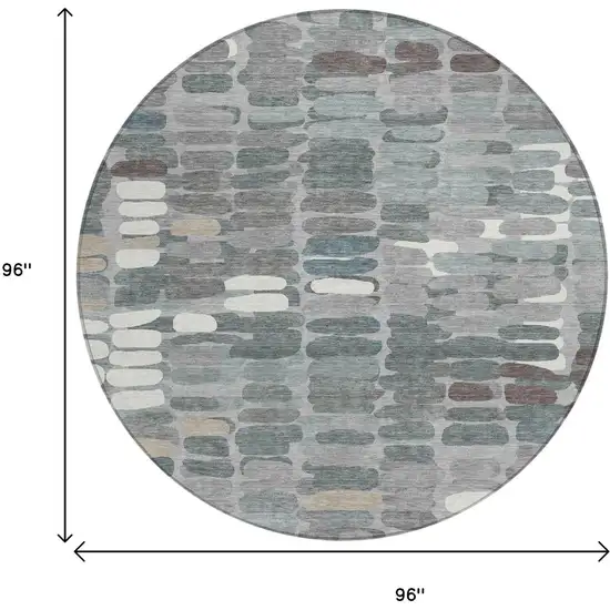 8' Gray Ivory And Pewter Round Abstract Washable Indoor Outdoor Area Rug Photo 3