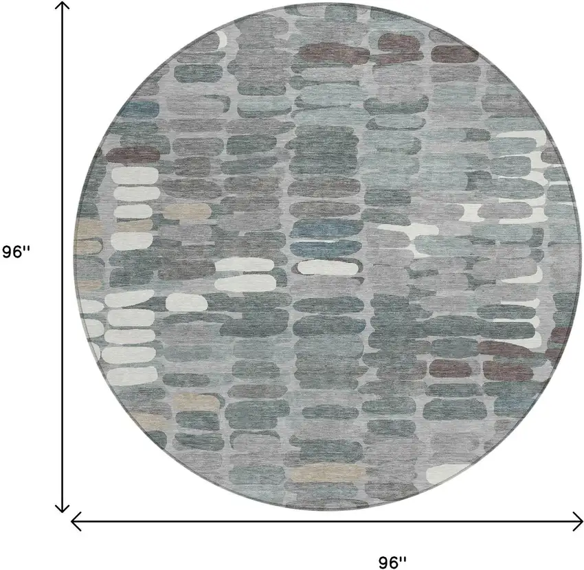 8' Gray Ivory And Pewter Round Abstract Washable Indoor Outdoor Area Rug Photo 3