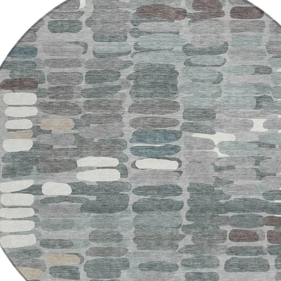 8' Gray Ivory And Pewter Round Abstract Washable Indoor Outdoor Area Rug Photo 7