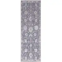 Photo of 8' Gray Ivory And Red Floral Power Loom Runner Rug