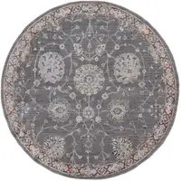 Photo of 6' Gray Ivory And Red Round Floral Power Loom Area Rug