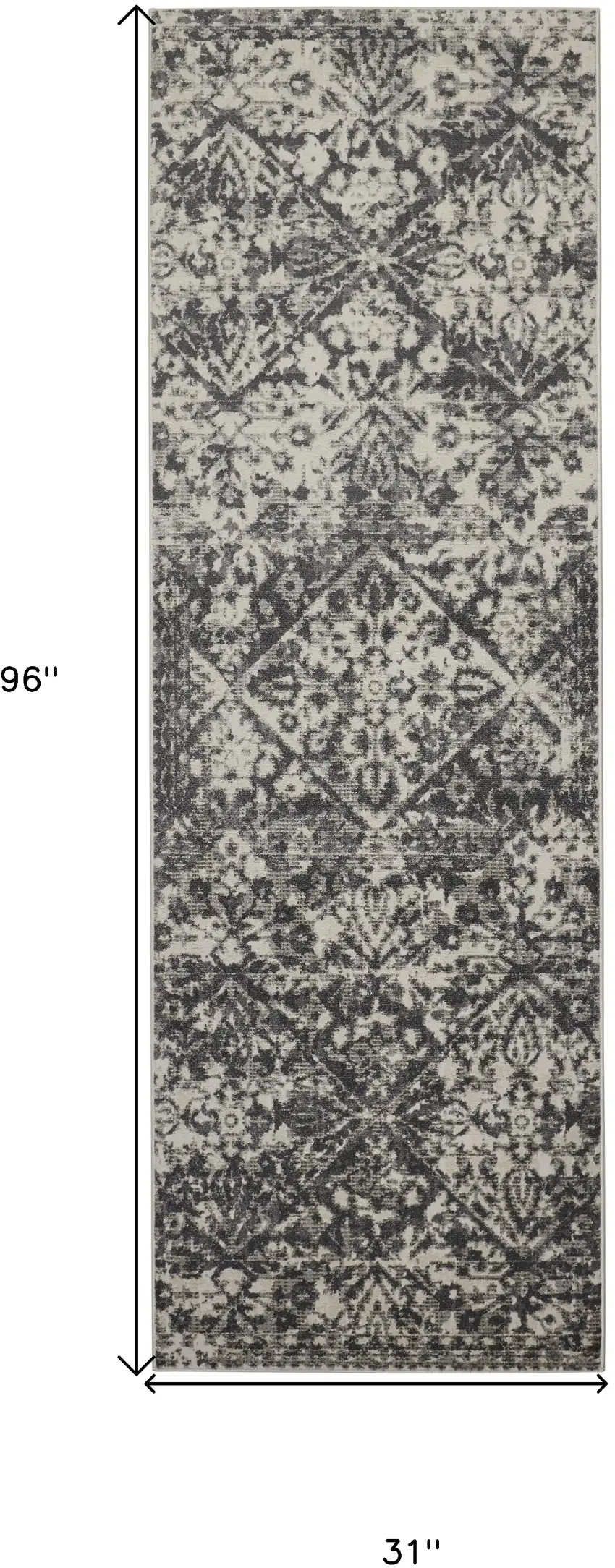 8' Gray Ivory And Silver Abstract Stain Resistant Runner Rug Photo 8