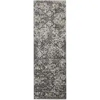 Photo of 8' Gray Ivory And Silver Abstract Stain Resistant Runner Rug