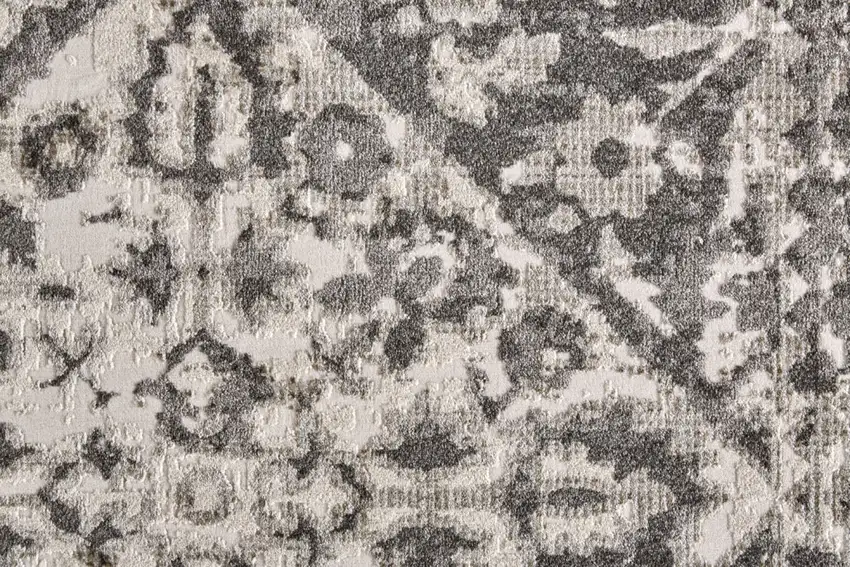 8' Gray Ivory And Silver Abstract Stain Resistant Runner Rug Photo 7