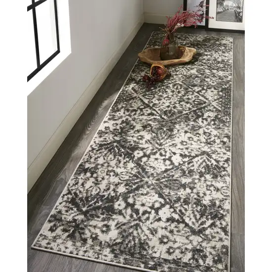 8' Gray Ivory And Silver Abstract Stain Resistant Runner Rug Photo 5
