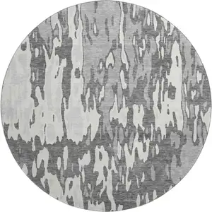 Photo of 8' Gray Ivory And Silver Abstract Washable Round Rug With UV Protection
