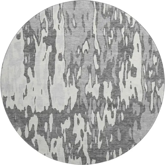 8' Gray Ivory And Silver Abstract Washable Round Rug With UV Protection Photo 1