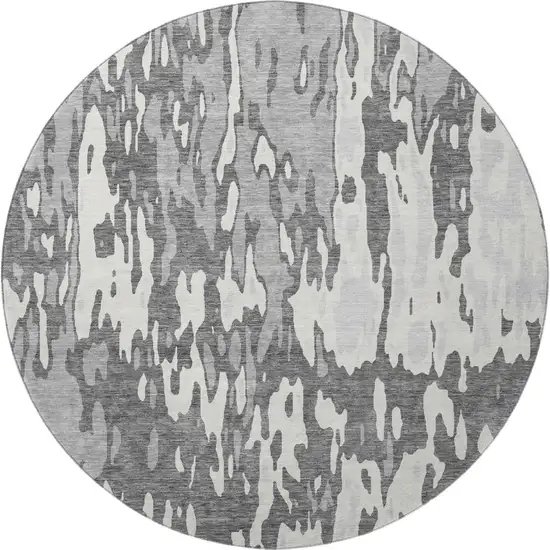 8' Gray Ivory And Silver Abstract Washable Round Rug With UV Protection Photo 3