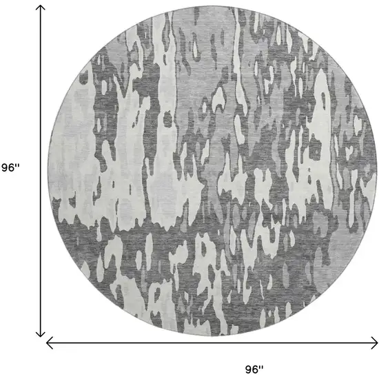 8' Gray Ivory And Silver Abstract Washable Round Rug With UV Protection Photo 9