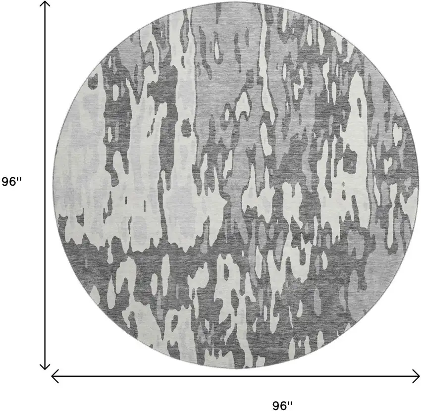 8' Gray Ivory And Silver Abstract Washable Round Rug With UV Protection Photo 9