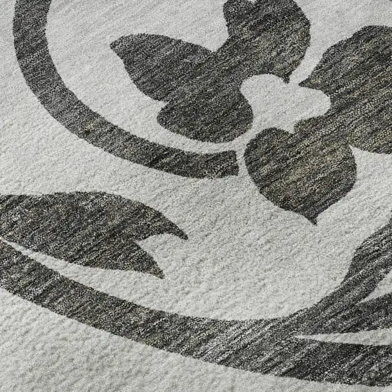 8' Gray Ivory And Silver Floral Washable Round Rug With UV Protection Photo 9