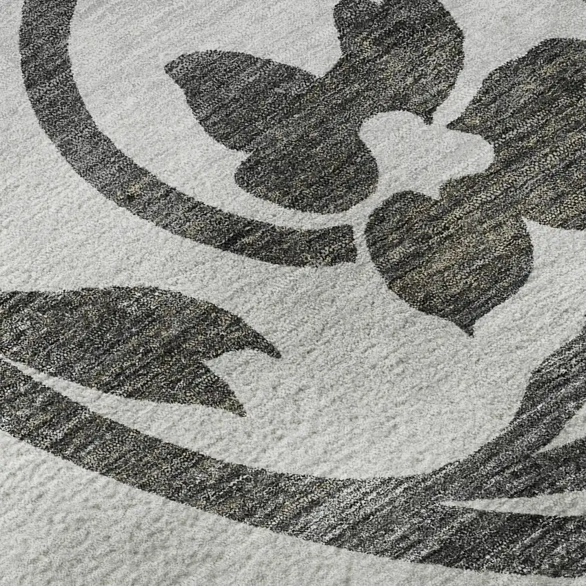 8' Gray Ivory And Silver Floral Washable Round Rug With UV Protection Photo 9