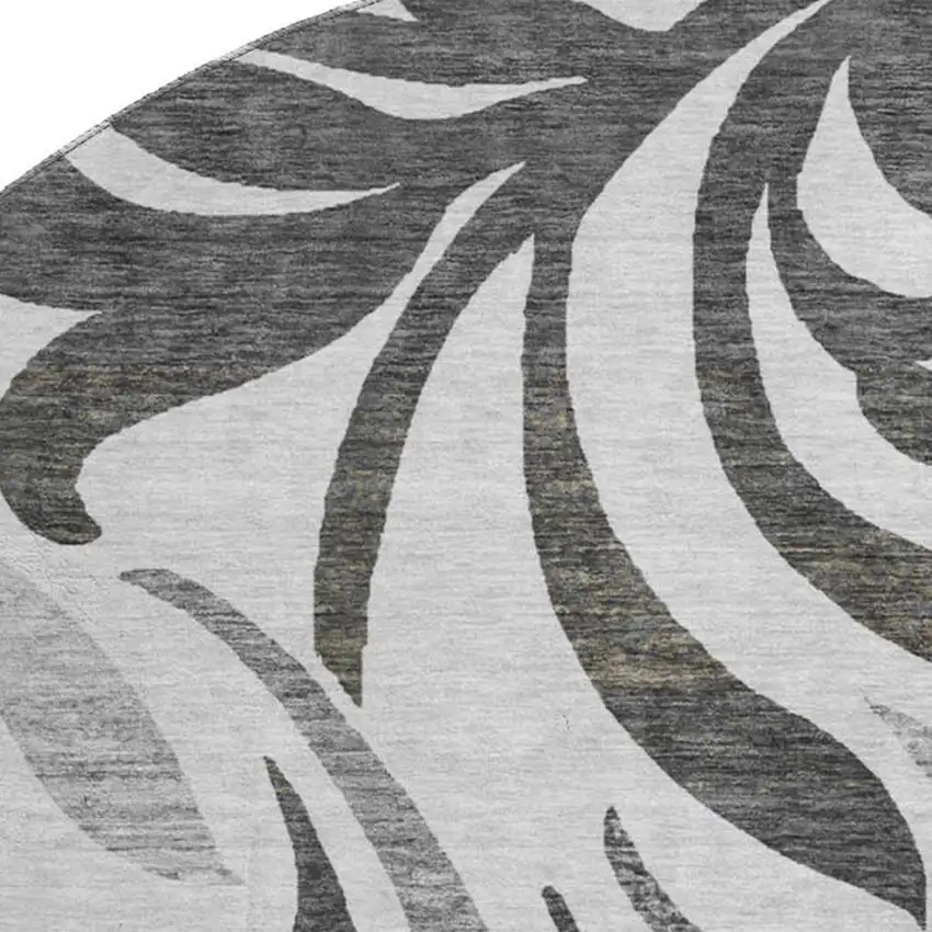 8' Gray Ivory And Silver Floral Washable Round Rug With UV Protection Photo 4