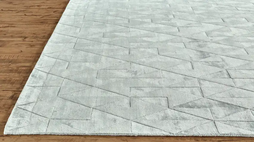8' Gray Ivory And Silver Geometric Hand Woven Runner Rug Photo 3