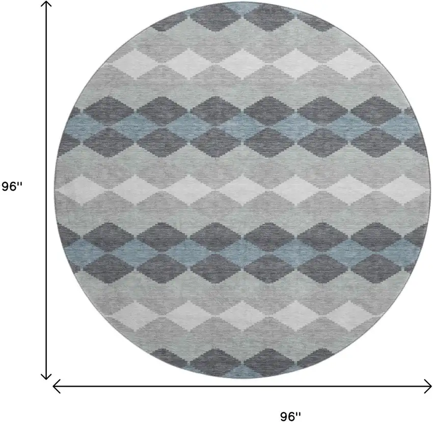 8' Gray Ivory And Silver Geometric Washable Round Rug With UV Protection Photo 9