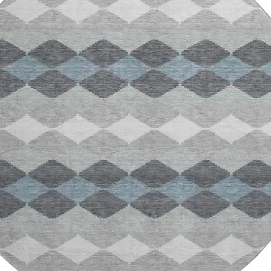 8' Gray Ivory And Silver Geometric Washable Round Rug With UV Protection Photo 2