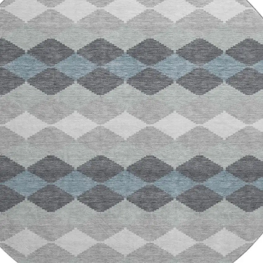 8' Gray Ivory And Silver Geometric Washable Round Rug With UV Protection Photo 2