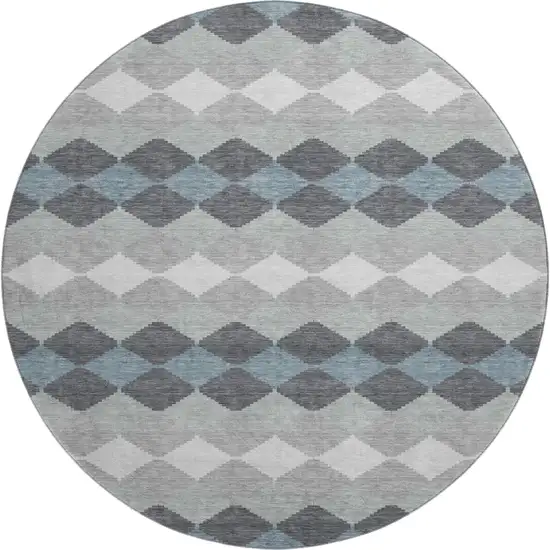 8' Gray Ivory And Silver Geometric Washable Round Rug With UV Protection Photo 1