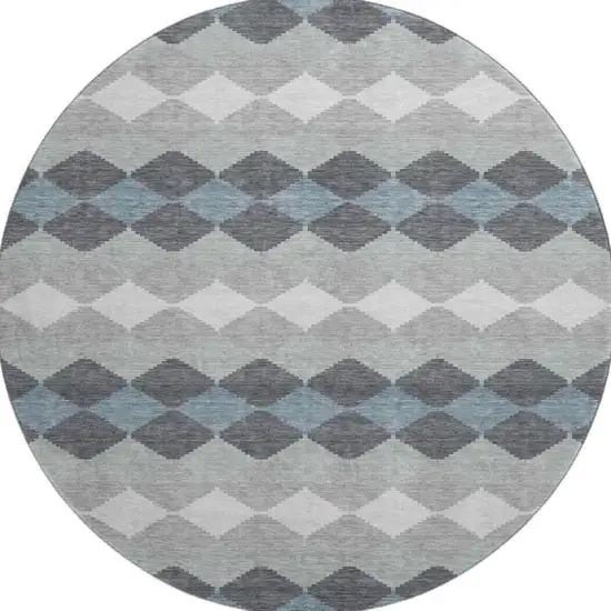 8' Gray Ivory And Silver Geometric Washable Round Rug With UV Protection Photo 3