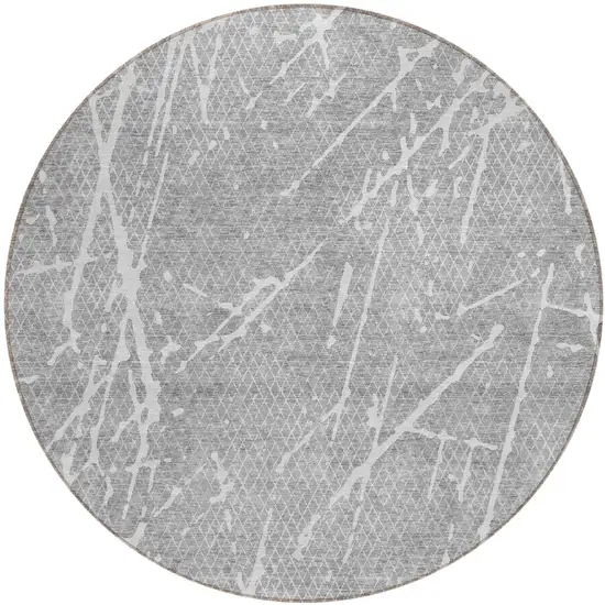 8' Gray Ivory And Silver Round Abstract Washable Indoor Outdoor Area Rug Photo 1